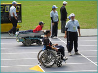 車いすスラローム審判員で活動する大分県障害者スポーツ指導者協議会会員